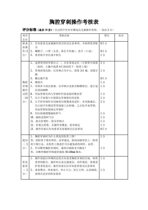 胸腔穿刺考核表