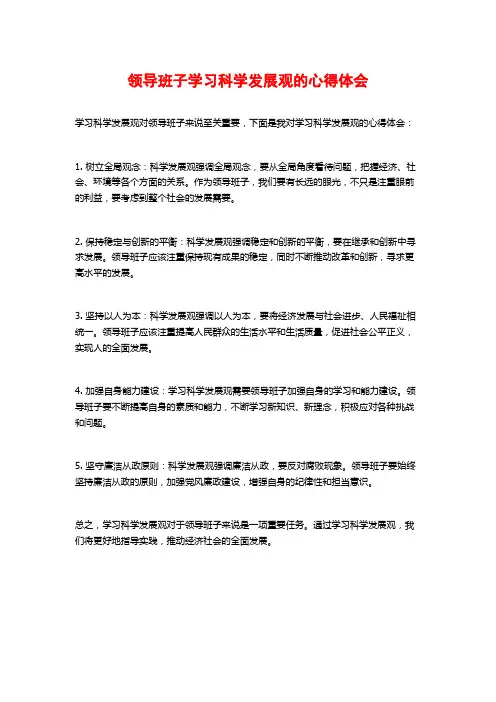 领导班子学习科学发展观的心得体会