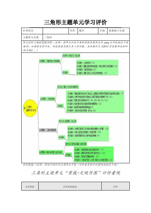初中数学《三角形》单元评价思维导图以及评价量规