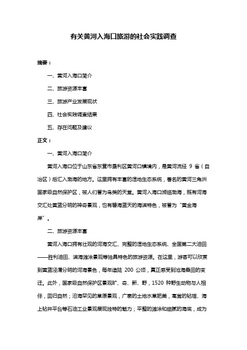 有关黄河入海口旅游的社会实践调查