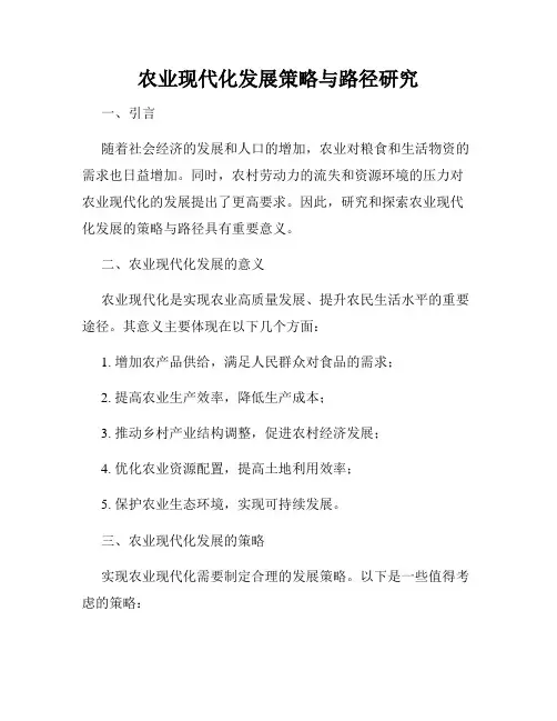 农业现代化发展策略与路径研究