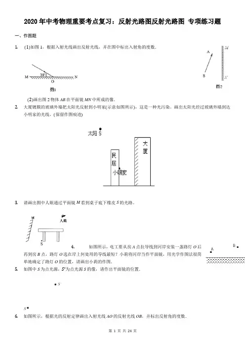 2020年中考物理重要考点复习：反射光路图反射光路图 专项练习题(含答案解析)