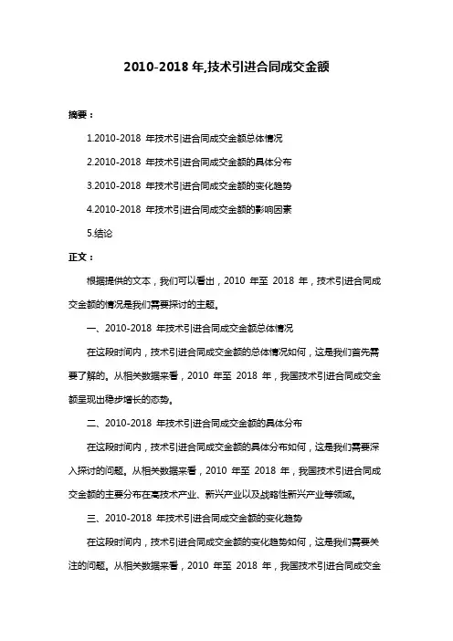 2010-2018年,技术引进合同成交金额