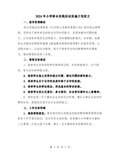 2024年小学综合实践活动实施计划范文（二篇）