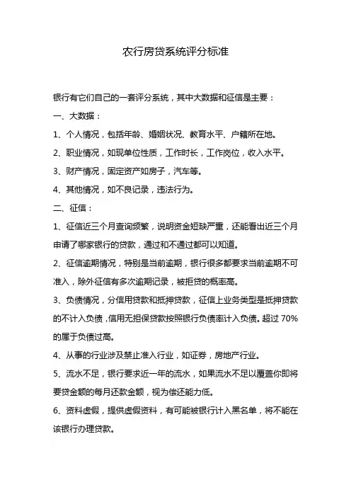 农行房贷系统评分标准