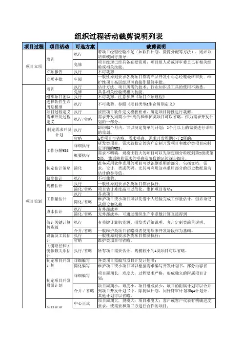 组织过程活动裁剪模板
