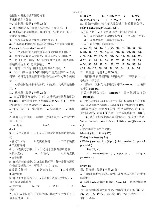 数据结构期末考试试题及答案