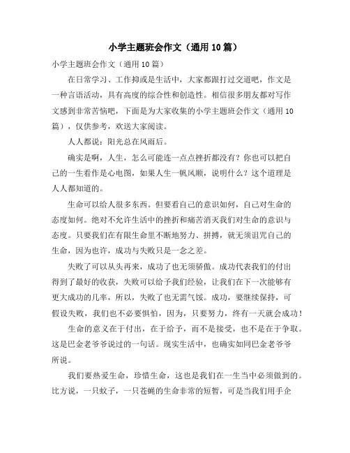 小学主题班会作文(通用10篇)