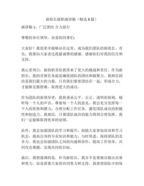 新组长就职演讲稿(精选6篇)