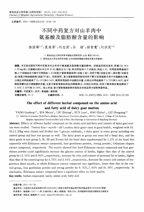 不同中药复方对山羊肉中氨基酸及脂肪酸含量的影响