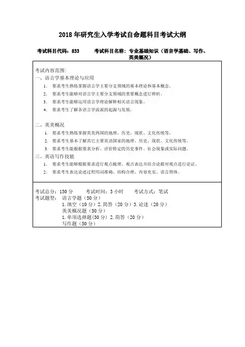 东北林业大学-2018年研究生入学考试自命题科目考试大纲-833专业基础知识、835日语专业基础知识