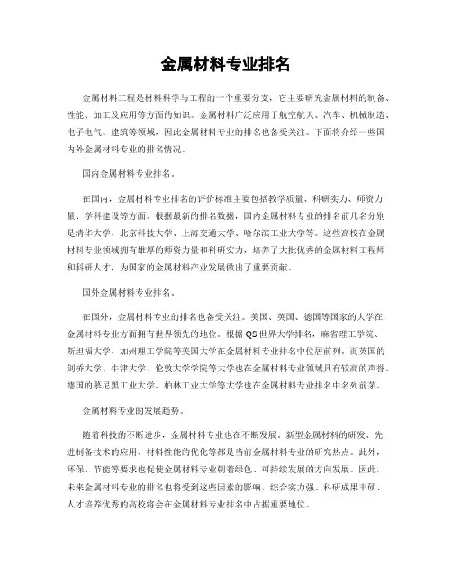 金属材料专业排名