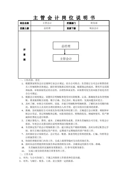 主管会计岗位说明书