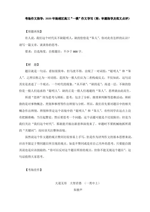 考场作文指导：2020年杨浦区高三“一模”作文导写(附：审题指导及范文点评)