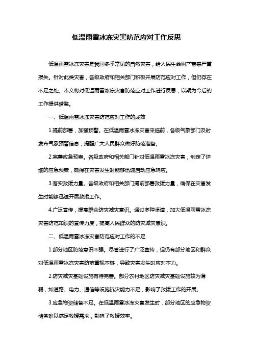 低温雨雪冰冻灾害防范应对工作反思