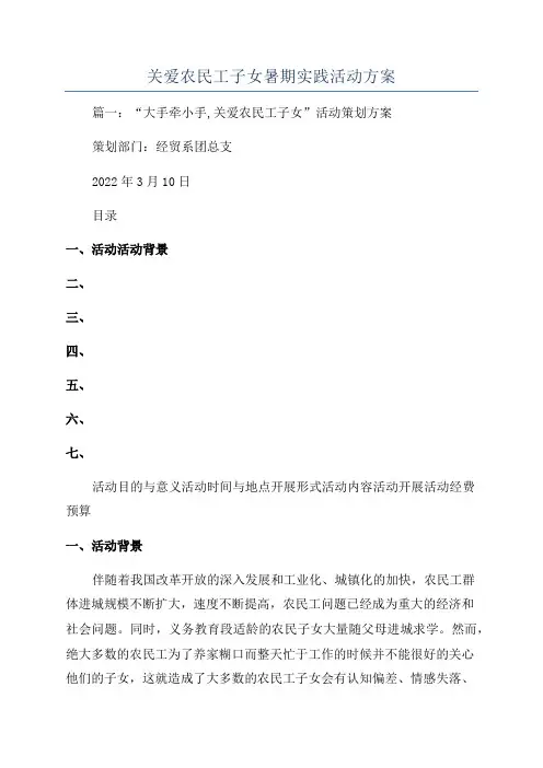 关爱农民工子女暑期实践活动方案