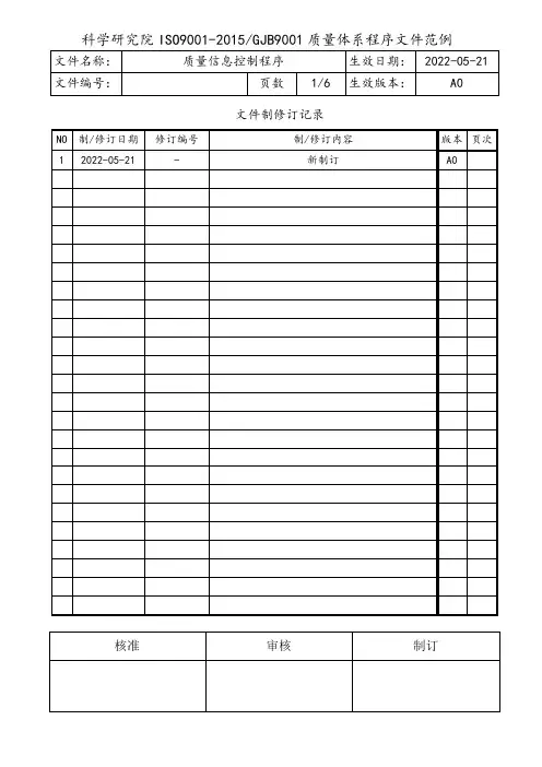 质量信息控制程序