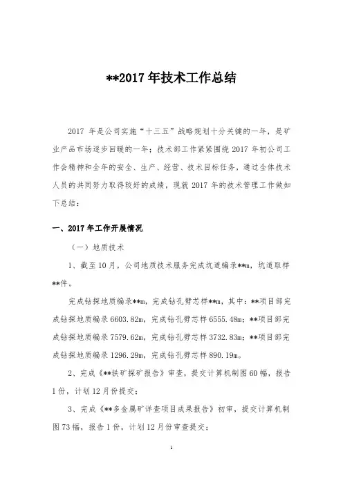 2017年技术工作总结
