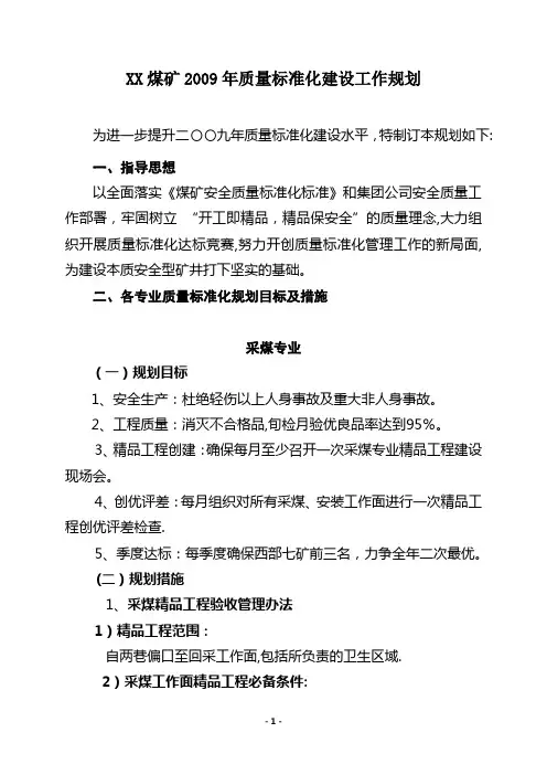煤矿质量标准化工作规划方案