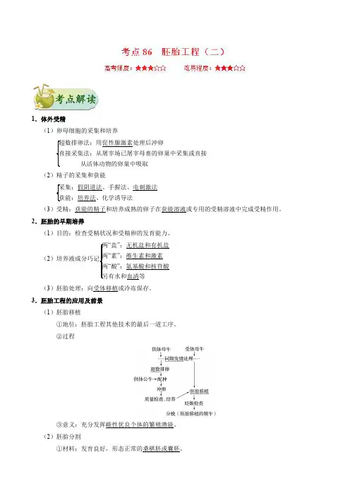 备战2025年高考-生物考点教案：胚胎工程