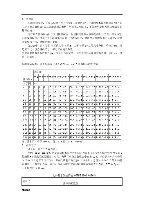 机械制图公差尺寸及查表