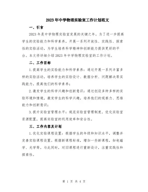 2023年中学物理实验室工作计划范文