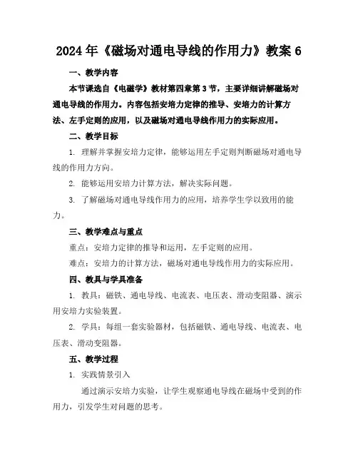 2024年《磁场对通电导线的作用力》教案6