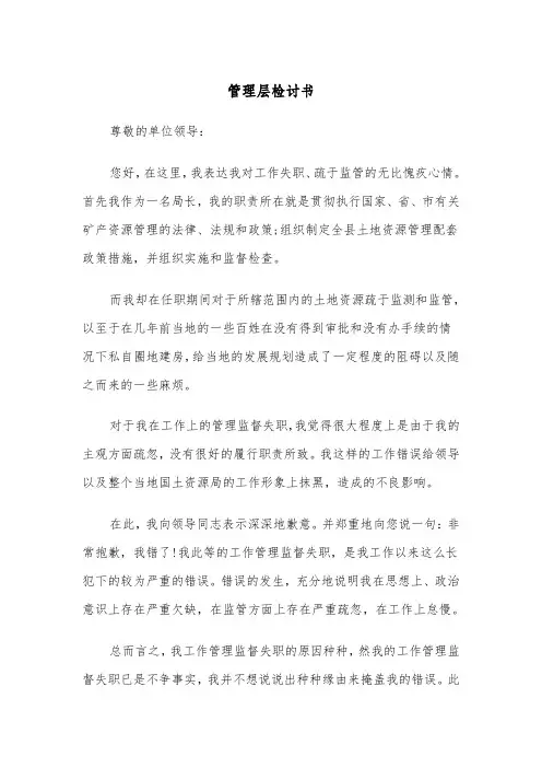 管理层检讨书(四篇)