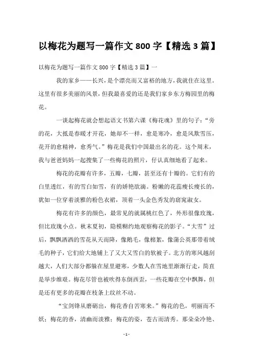 以梅花为题写一篇作文800字【3篇】