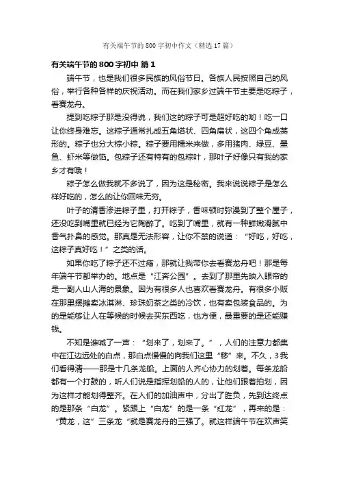 有关端午节的800字初中作文（精选17篇）