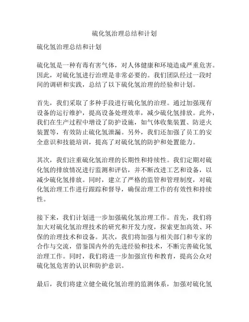硫化氢治理总结和计划
