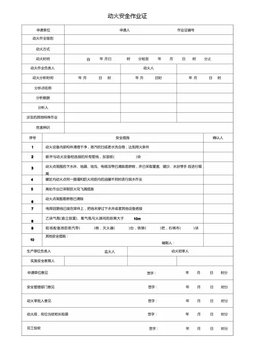 化工公司-八大特殊作业票证(票样)-