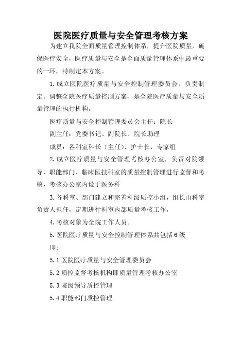 医院医疗质量与安全管理考核方案