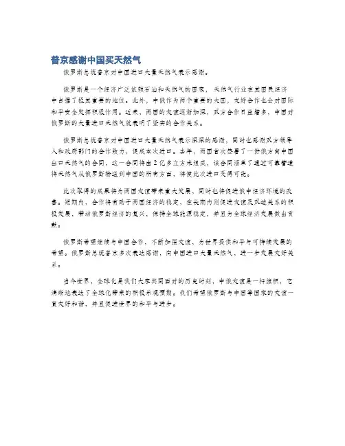 普京感谢中国买天然气