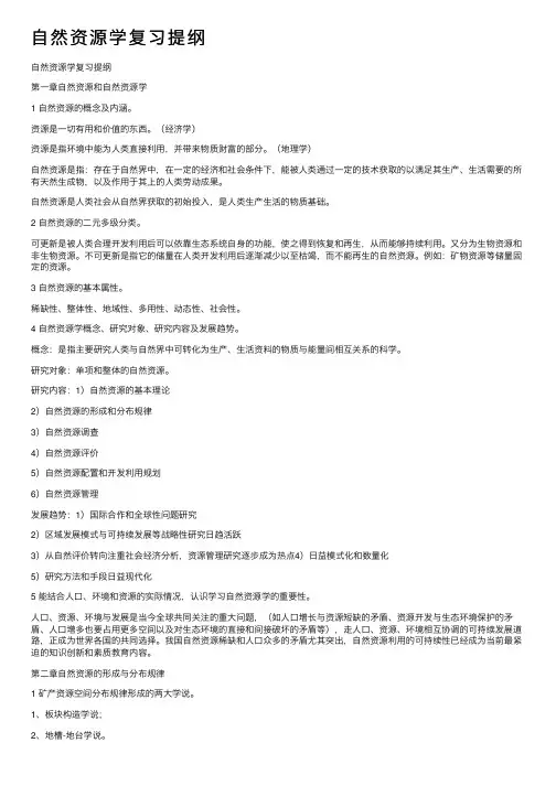 自然资源学复习提纲