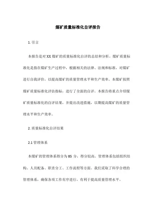 煤矿质量标准化自评报告