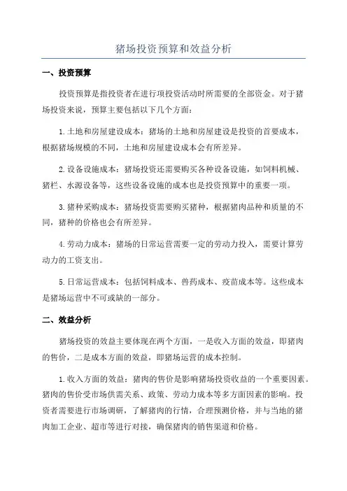 猪场投资预算和效益分析