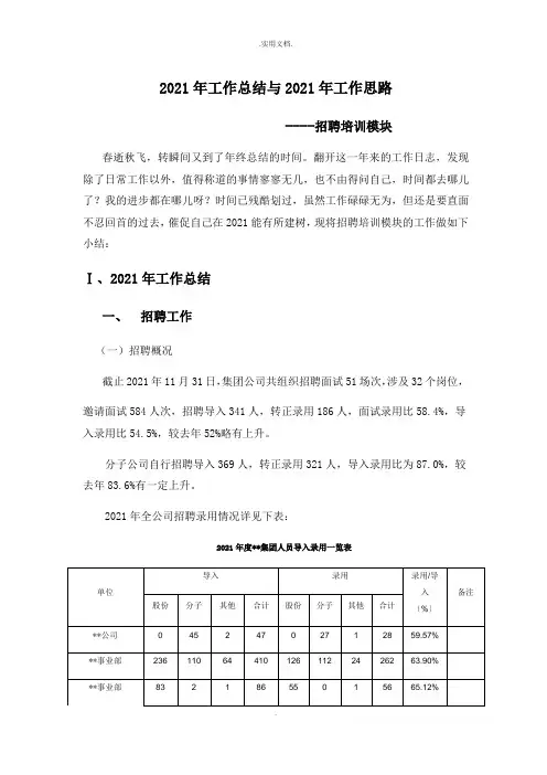 招聘培训工作总结