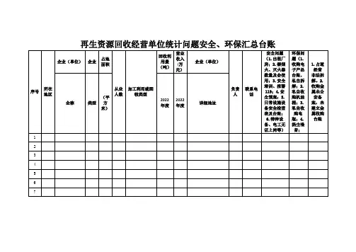 再生资源回收经营单位统计问题安全、环保汇总台账