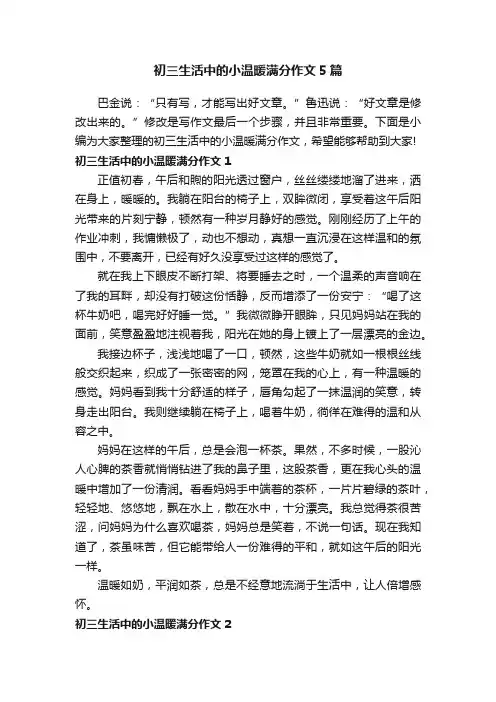 初三生活中的小温暖满分作文5篇