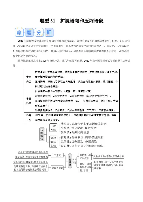 题型31 扩展语句和压缩语段(答题模版)-备战2024年高考语文答题技巧与模板构建