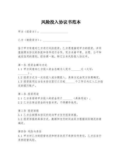 风险投入协议书范本