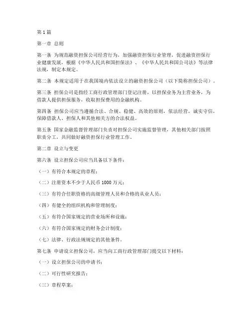 融资担保公司管理规定(3篇)
