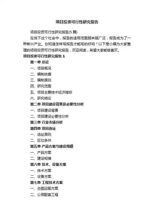 项目投资可行性研究报告（5篇）
