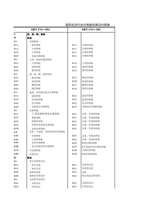 国民经济行业分类新旧类目对照表