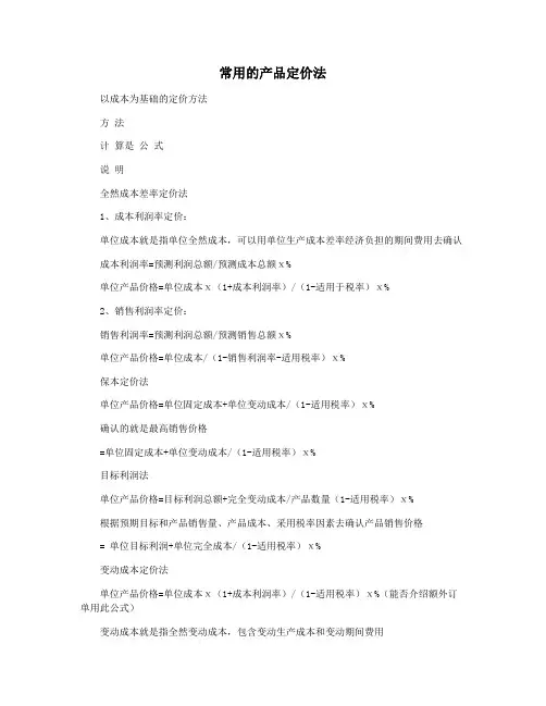 常用的产品定价法