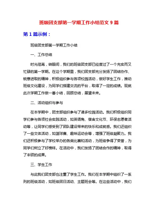 班级团支部第一学期工作小结范文9篇