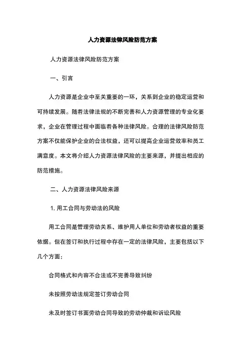 人力资源法律风险防范方案