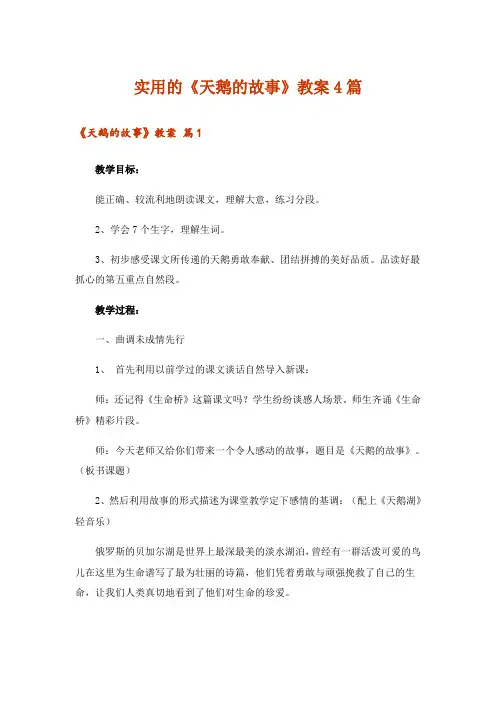 实用的《天鹅的故事》教案4篇_1