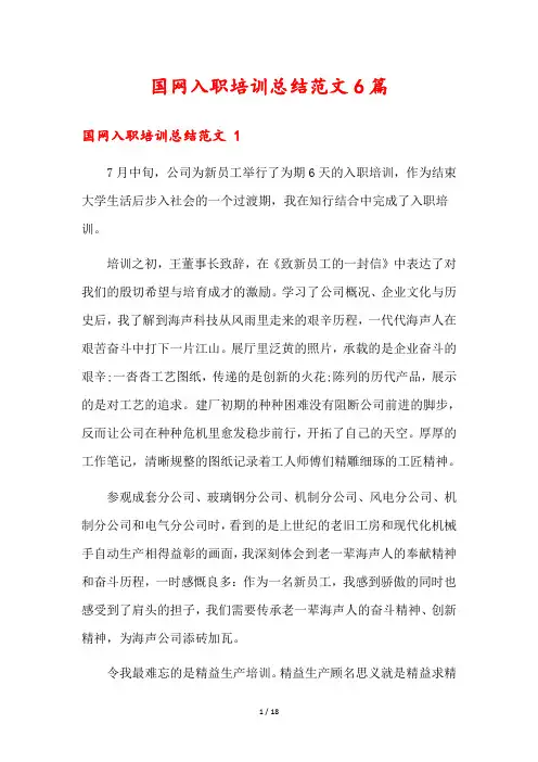 国网入职培训总结范文6篇